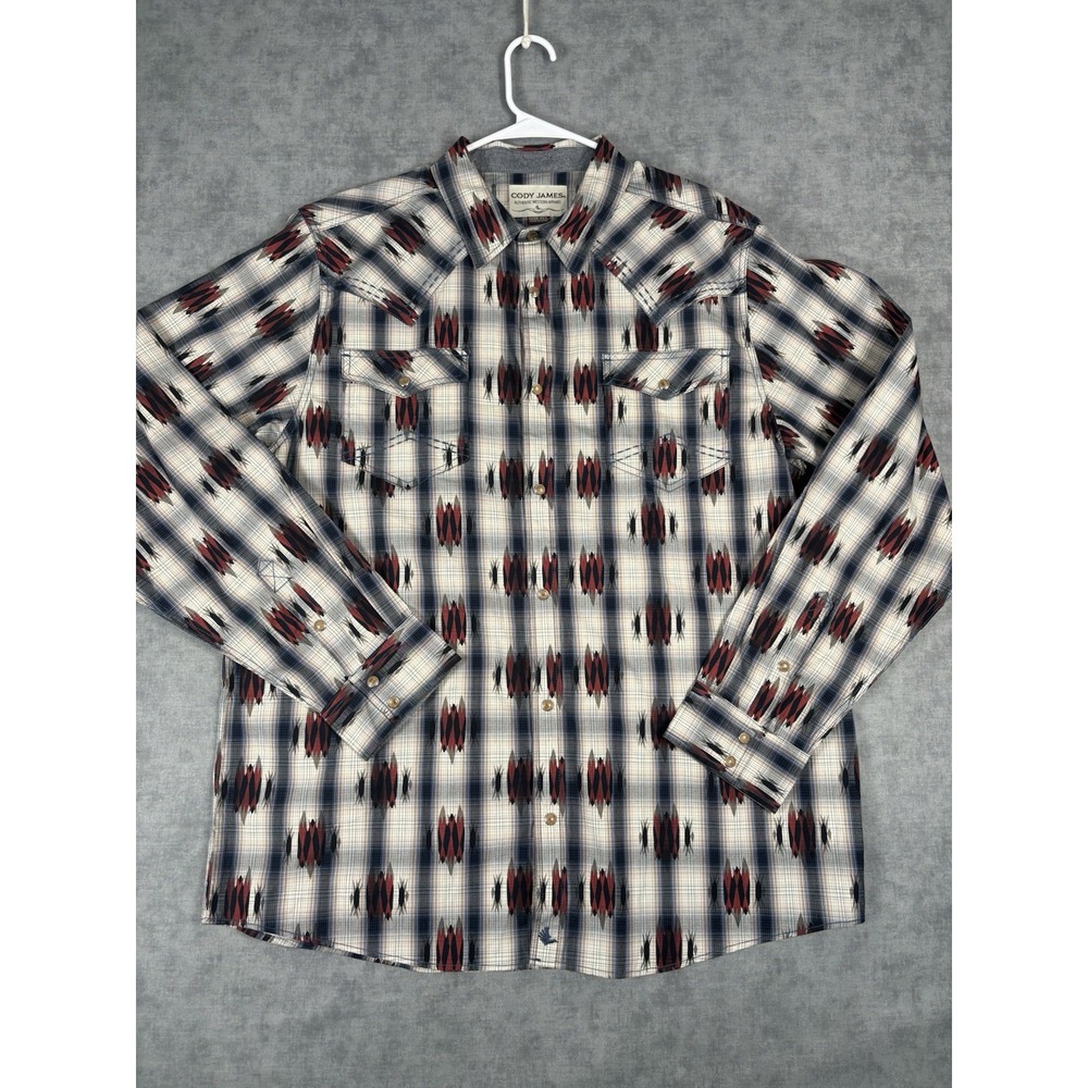 Cody James Western Pearl Snap Shirt 2XL Aztec Plaid 100% Cotton Cowboy Ranch